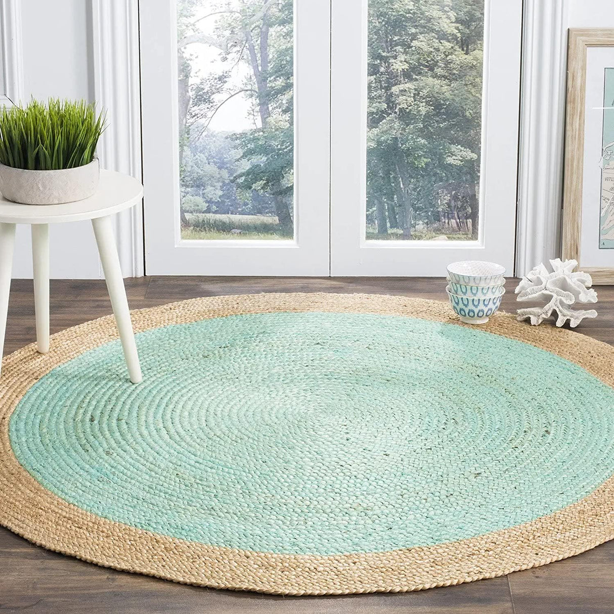 Rustic Sky Blue Jute Rug – Handmade Natural Fiber Area Rug