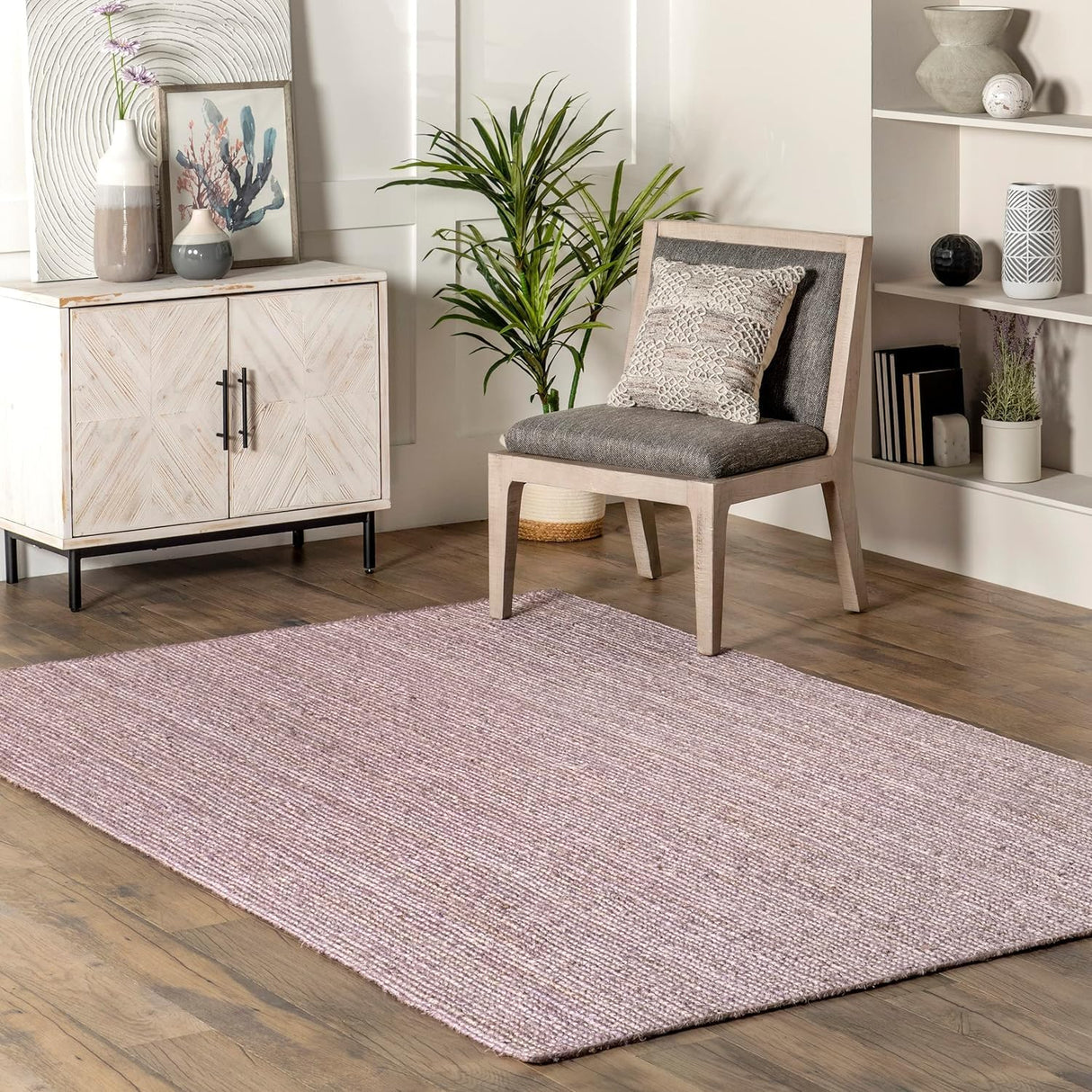 Light Purple Natural Jute Rug – Hand-Woven Eco-Friendly Floor Rug