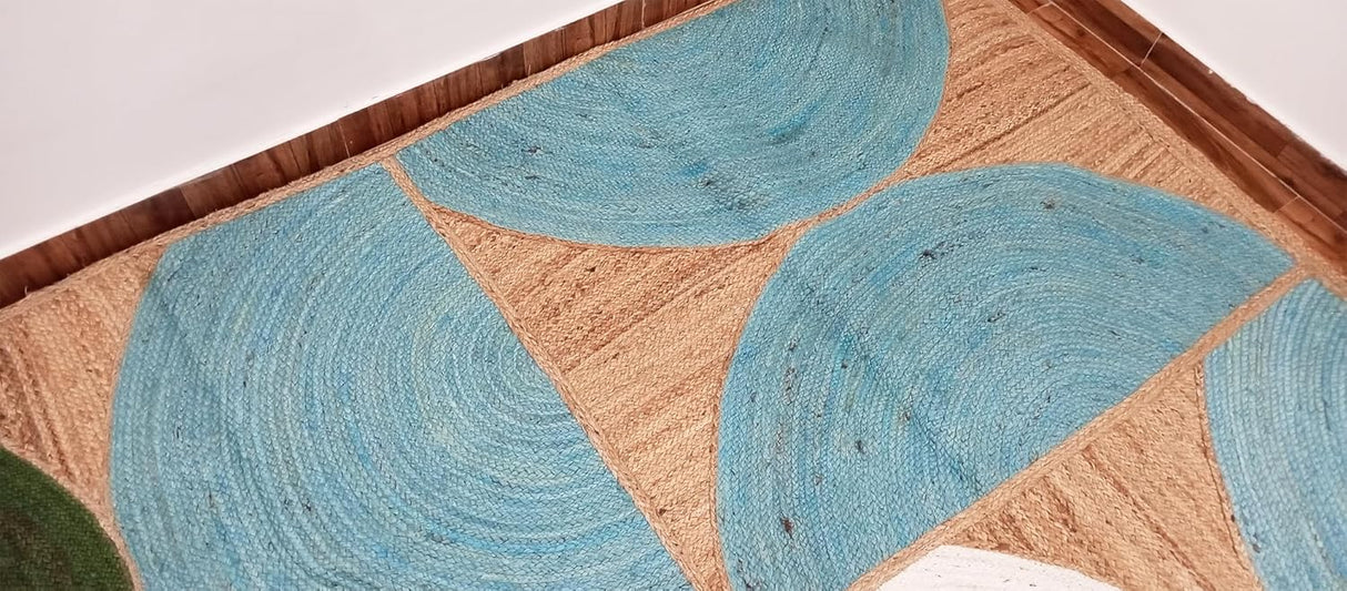 Handwoven Natural Jute Rug – Indian Geometric Area Carpet for Indoor Spaces