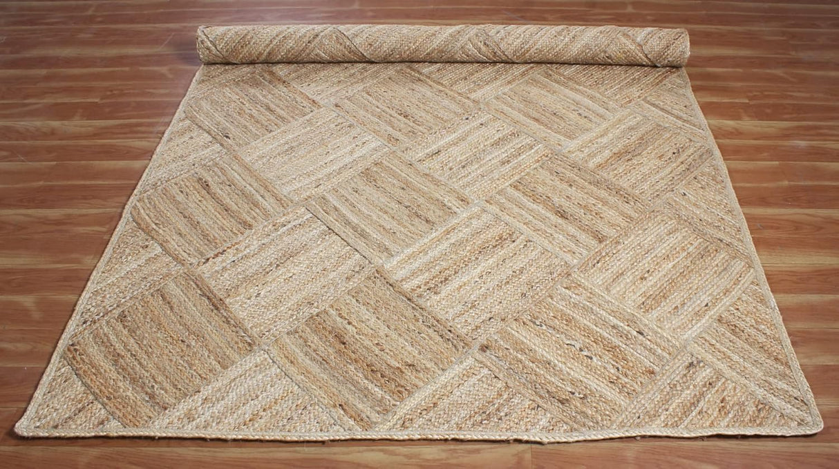Unique Geometric Jute Rug – Handcrafted Natural Fiber Rug for Modern Spaces