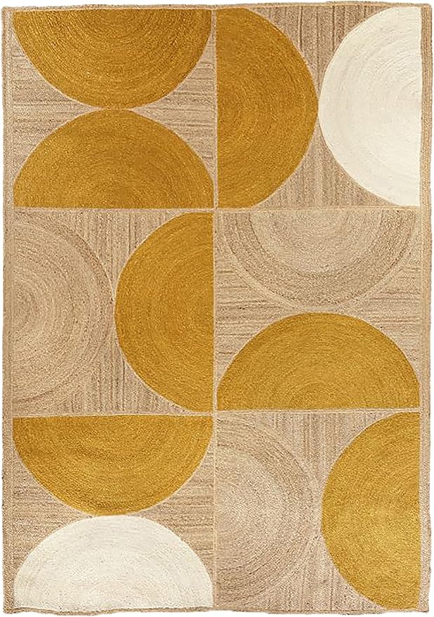 Handwoven Natural Jute Rug – Indian Geometric Area Carpet for Indoor Spaces