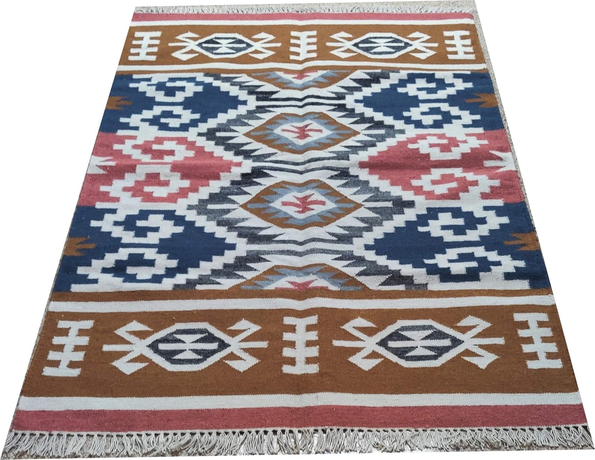 Tapis Kilim tissé à plat en coton multicolore Dhurrie