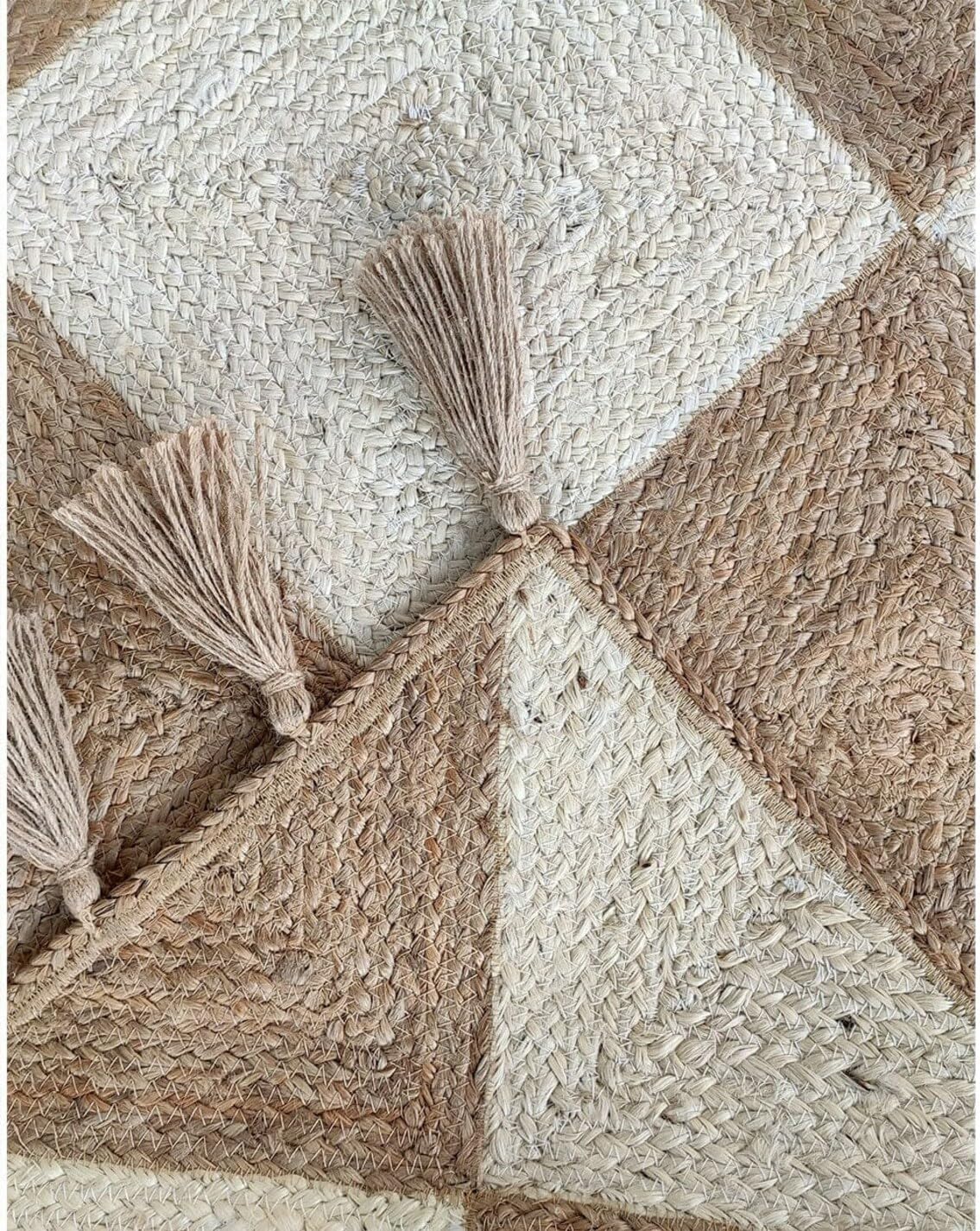 Diamond Pattern Hand Braided Natural Jute Rug – Indian Handmade Floor Decor