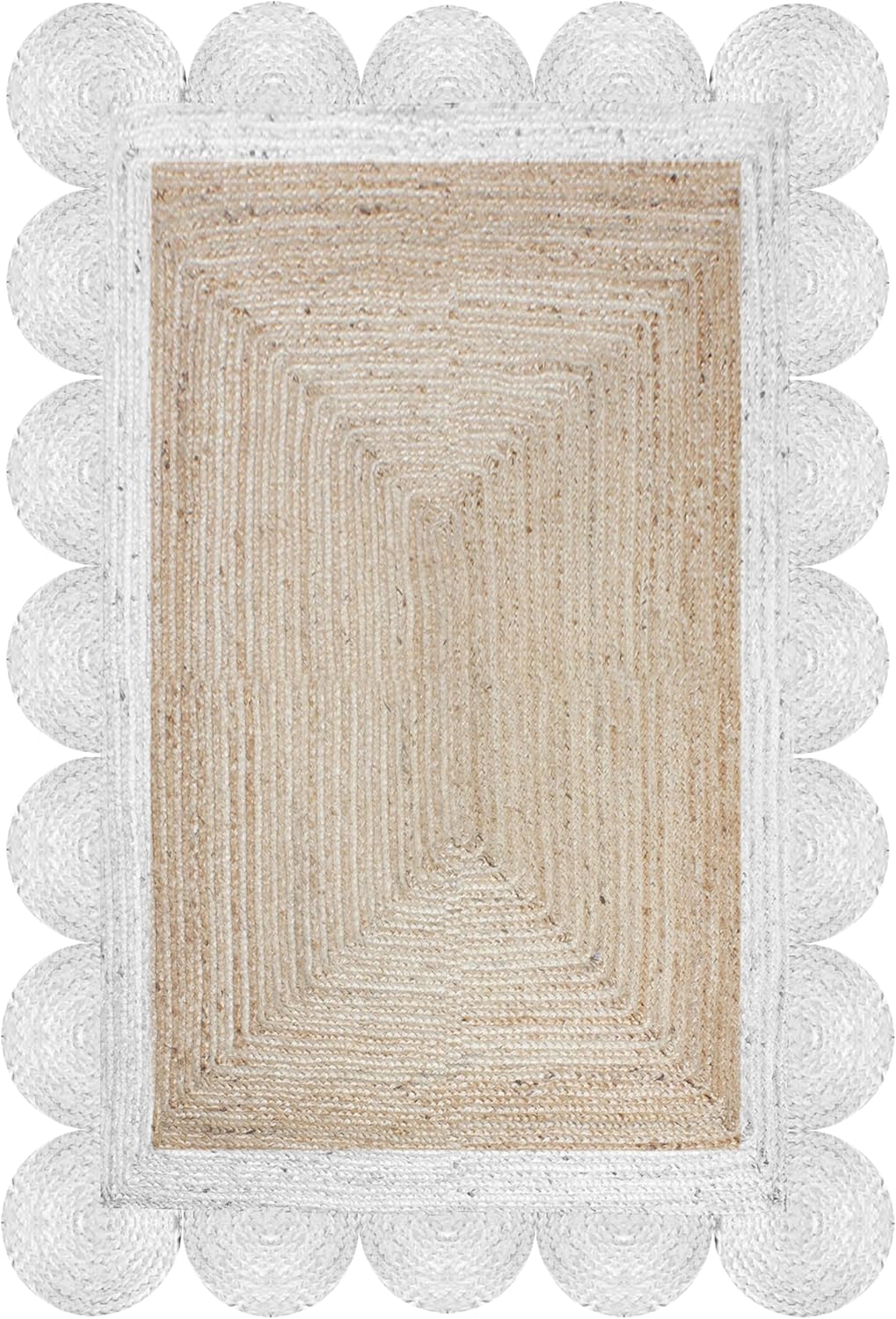 Black Border Jute Rug – Hand-Braided Scalloped Rug for Patio or Living Room