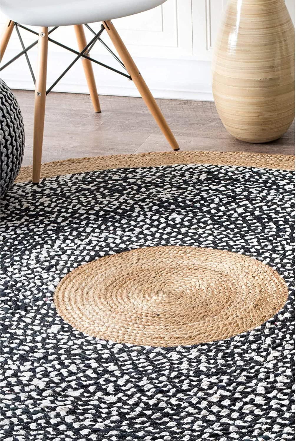 Round Natural Jute Rug – Cotton Blend Hand-Braided Area Rug