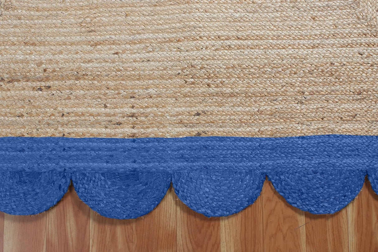 Black Border Jute Rug – Hand-Braided Scalloped Rug for Patio or Living Room