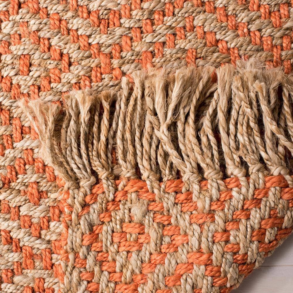 Natural Fiber Indian Hand Woven Orange Rug, Hemp Area Rugs