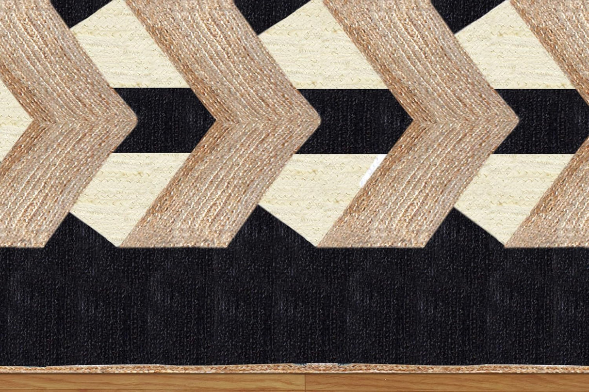 Beige and Black Indian Rug – Hand-Woven Geometric Area Rug for Living Room
