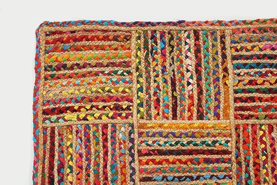 Handwoven Cotton-Jute Area Rug, Natural Bedroom, Floor Carpet, Dining Room Table Rug