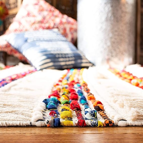 Natura Collection Hand-woven Cotton Runner, Ivory/Red