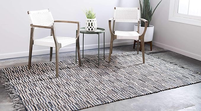 Chindi Jute Collection Hand Woven Natural Fibers Blue Area Rug