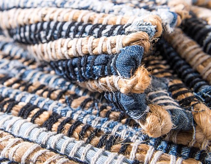 Chindi Jute Collection Hand Woven Natural Fibers Blue Area Rug