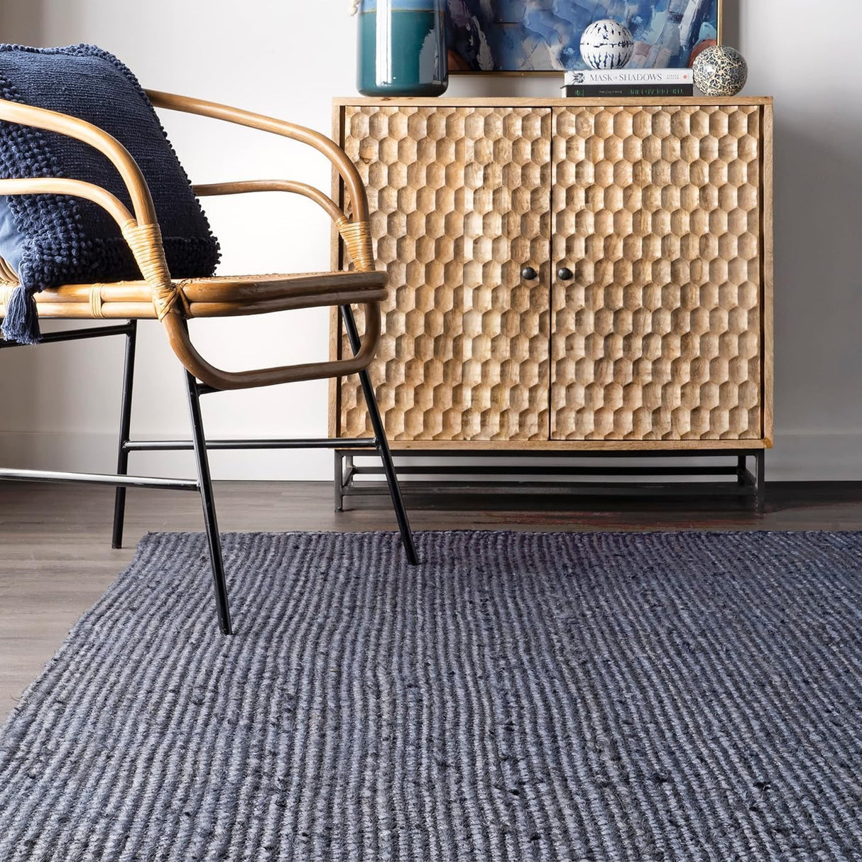 Boho Navy Blue Area Rug – Handwoven Decorative Floor Rug
