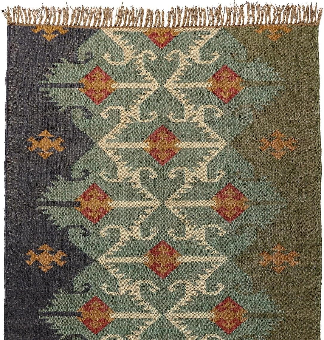 Wool Kilim Rug,Handwoven Wool and Jute Kilim Dhurrie Rug
