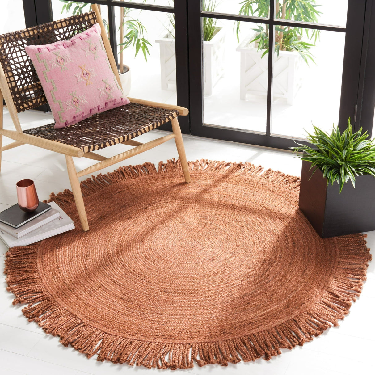 Braided Fringed Area Rug – Solid Color Handcrafted Floor Rug
