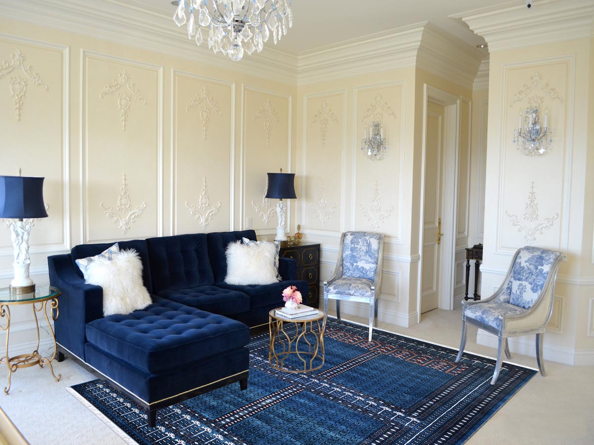 Hand Knotted Floor Carpet,Modern Design Hand Knotted Blue Wool Silk Carpet