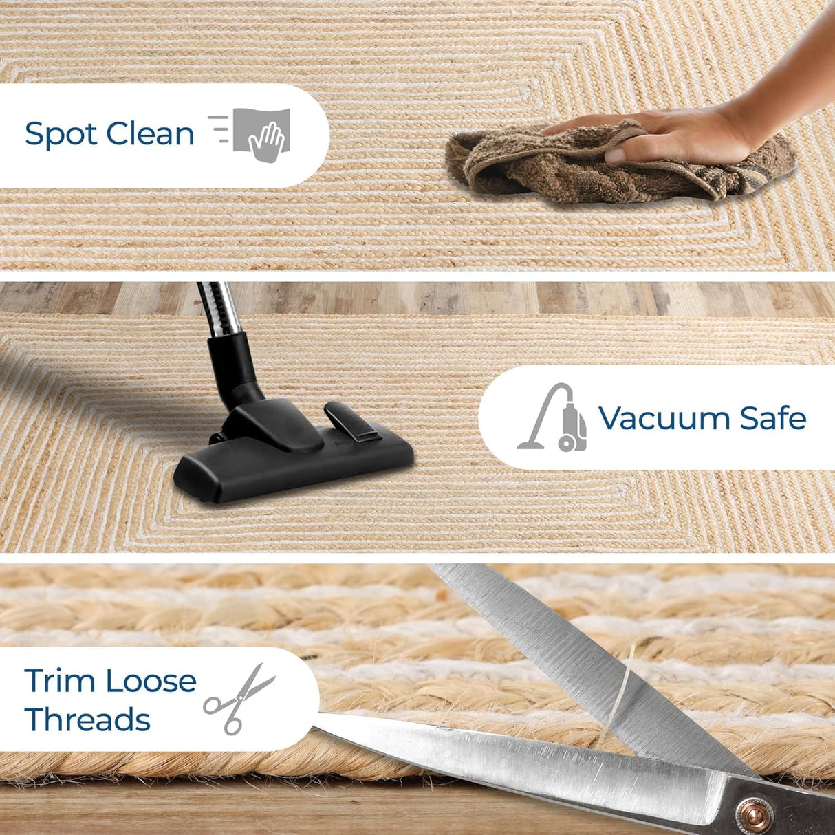 Rustic Bohemian Handwoven Jute Rug – Braided Area Carpet for Home Décor