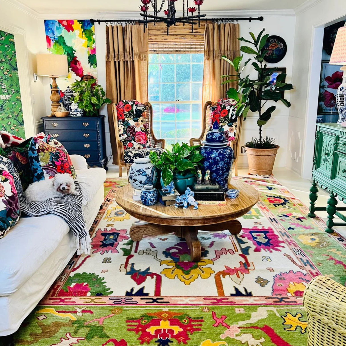 Floral Oushak Rug, Traditional Knotted Carpet,Wool Oushak Carpets