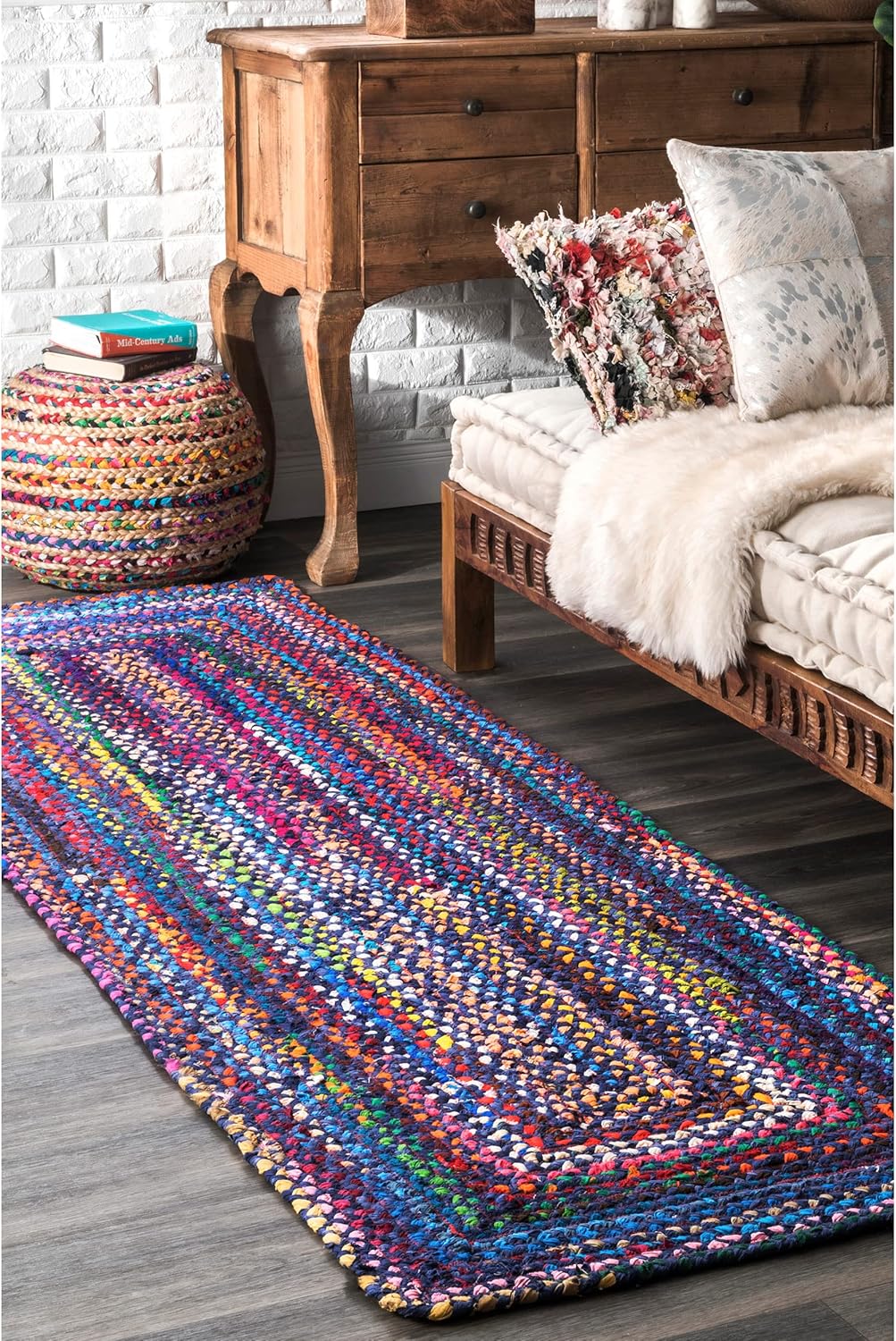 Hand Braided Recycled Blue Chindi Cotton Area Rug