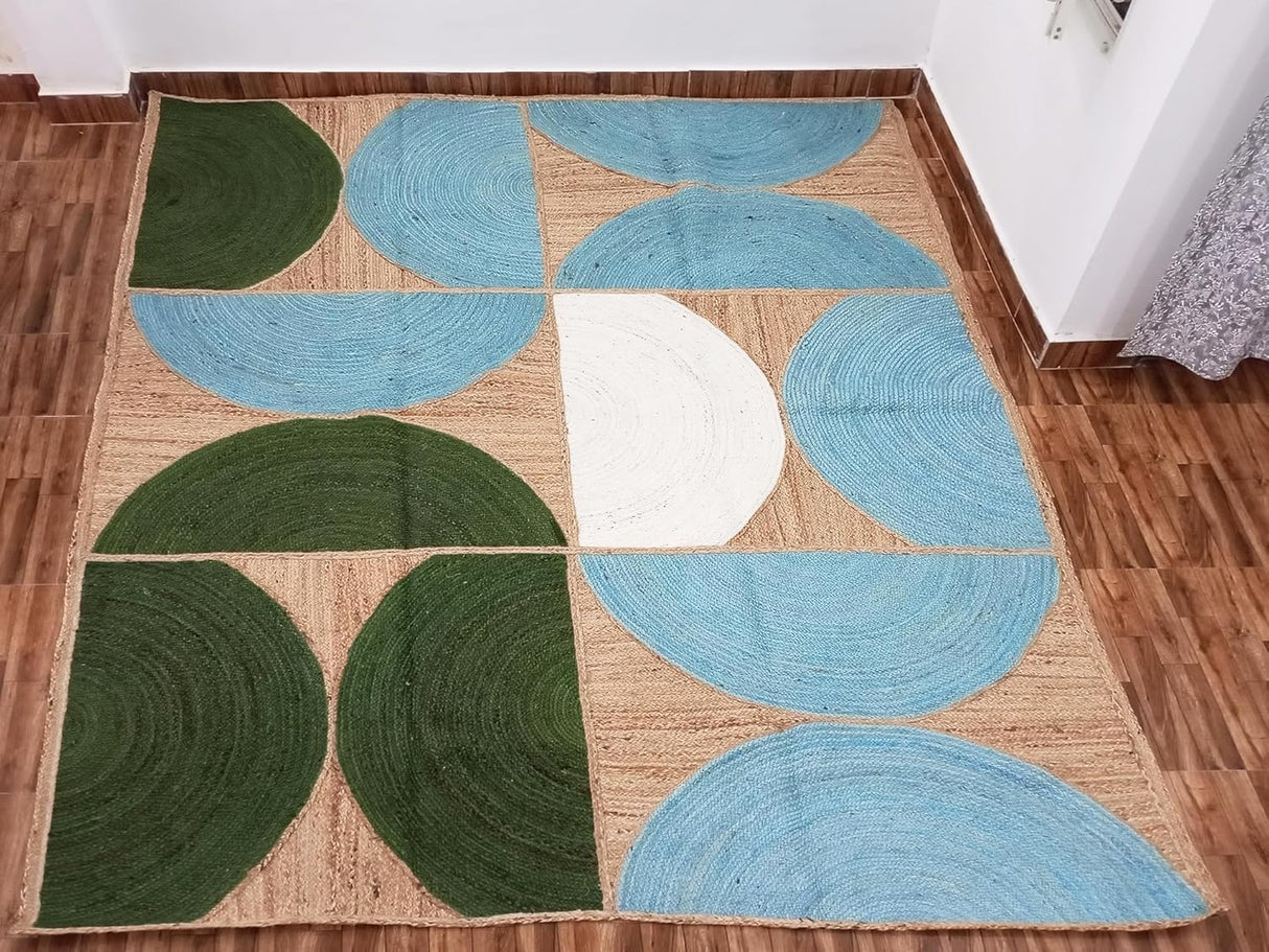 Handwoven Natural Jute Rug – Indian Geometric Area Carpet for Indoor Spaces