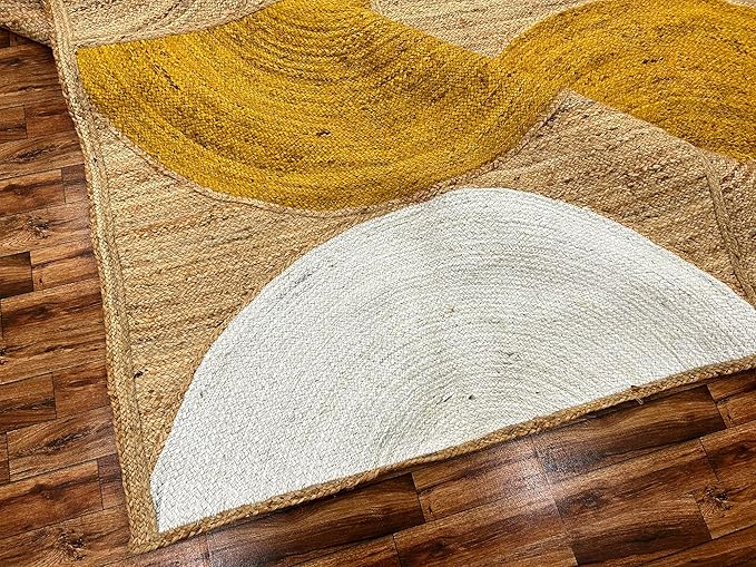 Handwoven Natural Jute Rug – Indian Geometric Area Carpet for Indoor Spaces