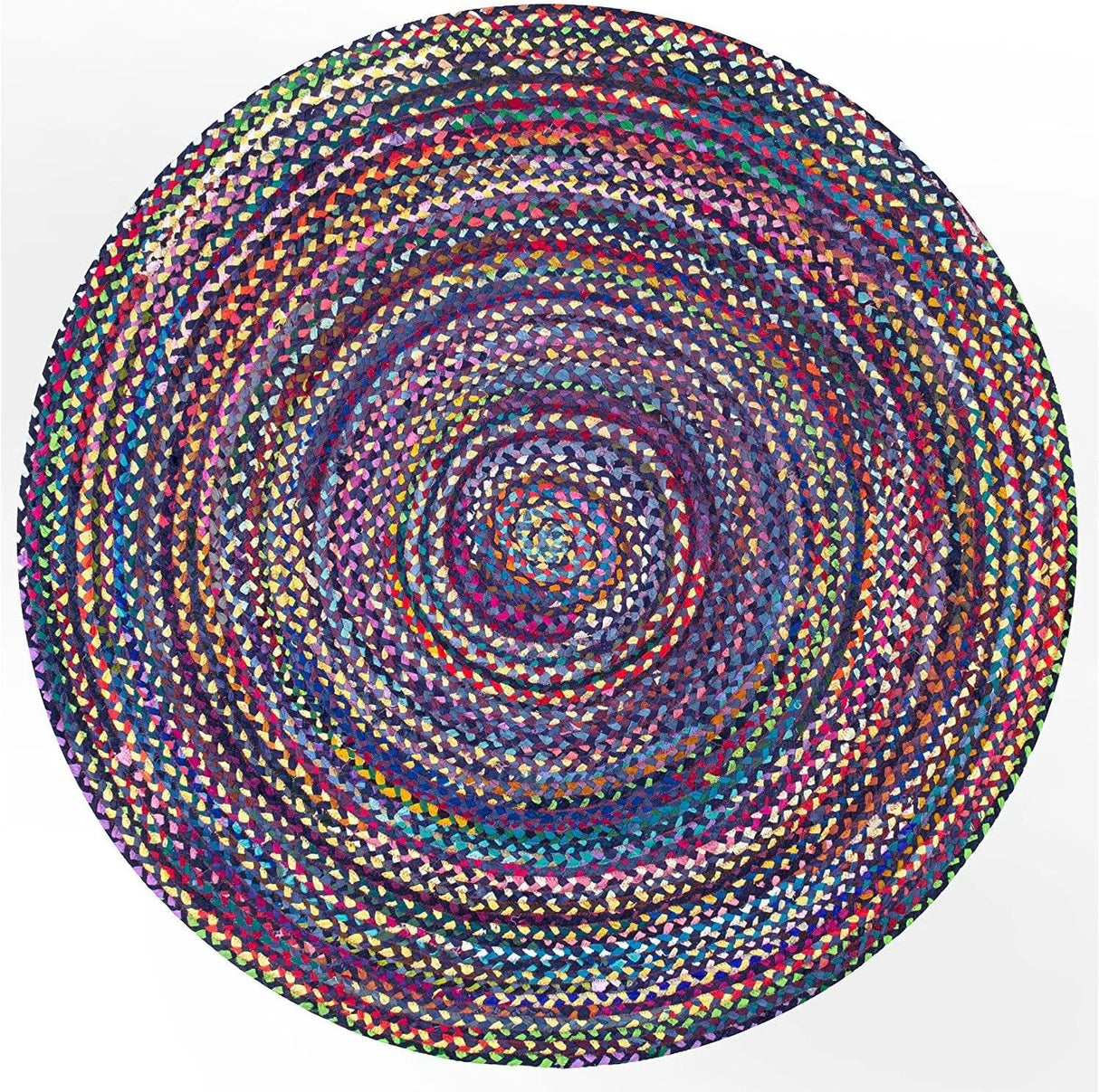 Round Natural Jute Rug – Cotton Blend Hand-Braided Area Rug