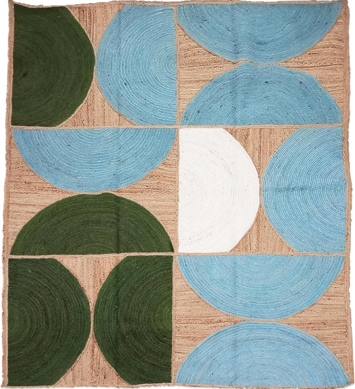 Handwoven Natural Jute Rug – Indian Geometric Area Carpet for Indoor Spaces