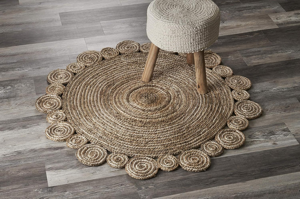 Handwoven Spiral Jute Rug – Bleached & Natural Tones for Boho or Coastal Décor