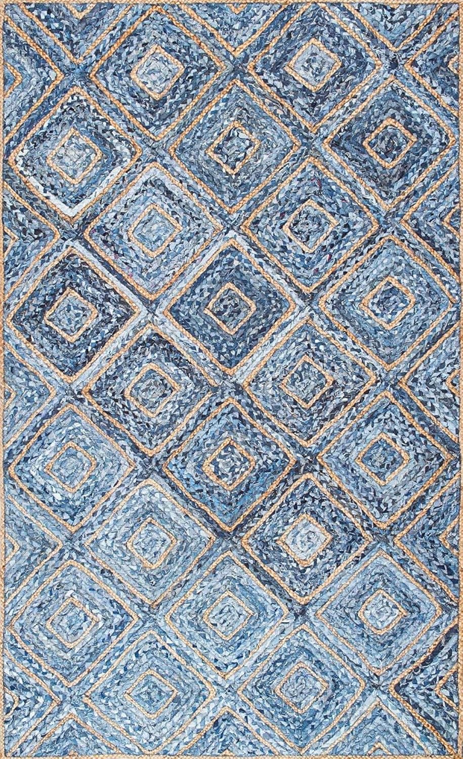Eco-Friendly Denim Jute Rugs,Blue Beige Runner Rugs