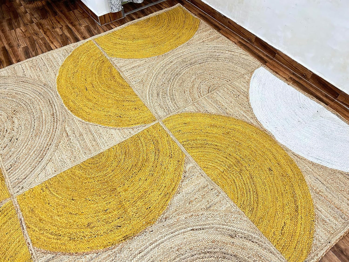 Handwoven Natural Jute Rug – Indian Geometric Area Carpet for Indoor Spaces
