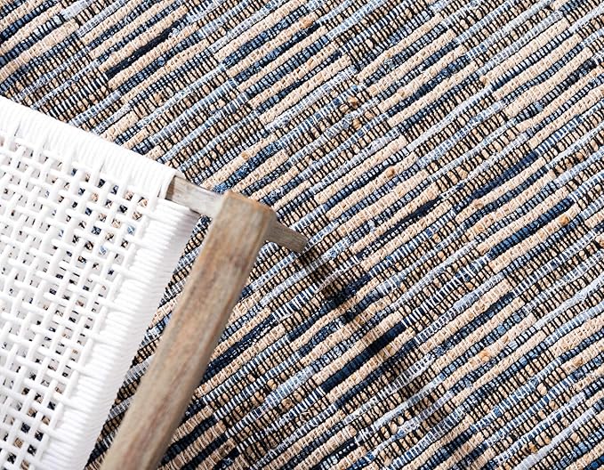 Chindi Jute Collection Hand Woven Natural Fibers Blue Area Rug