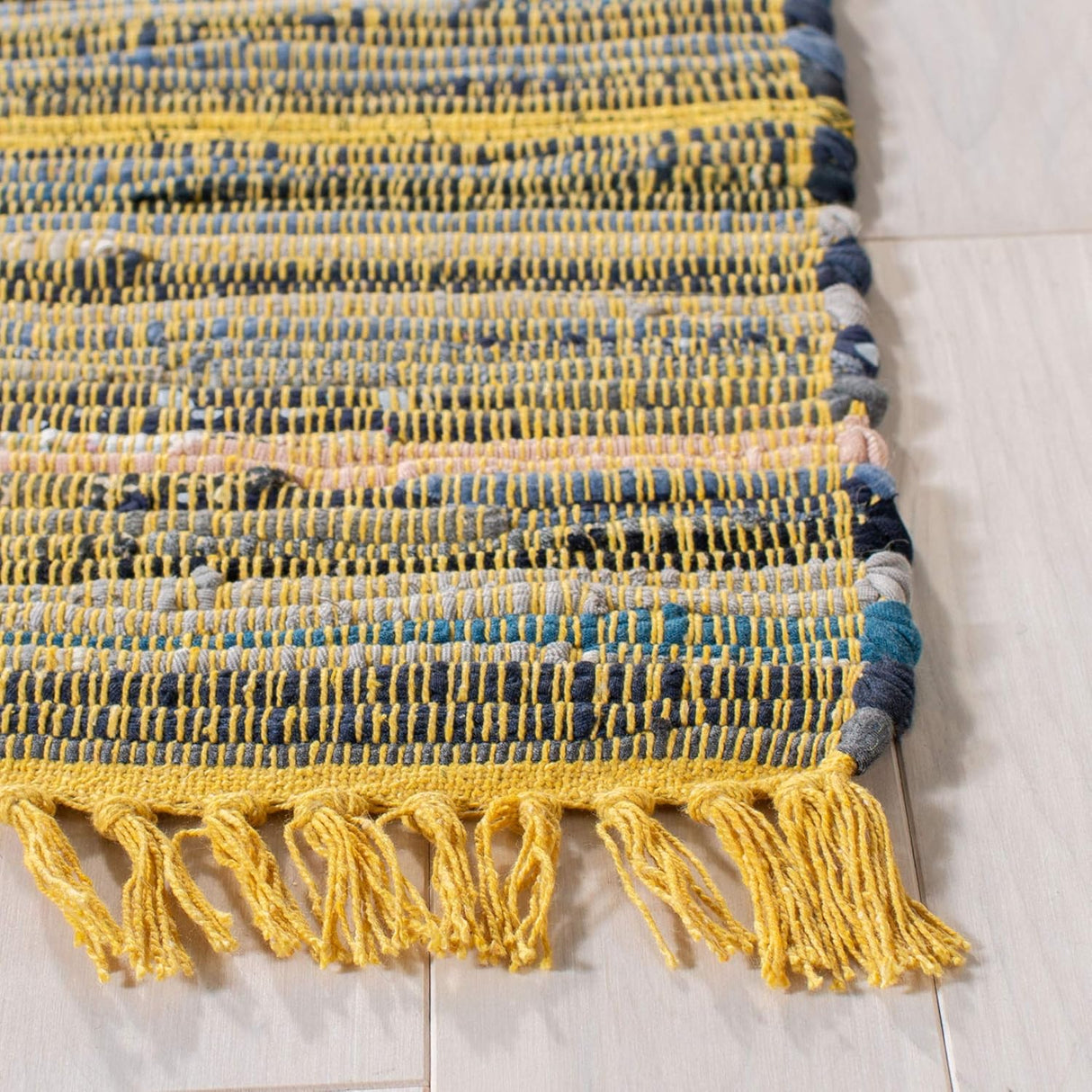 Handmade Boho Stripe Washable Yellow/Multi Cotton Rugs For Living Room