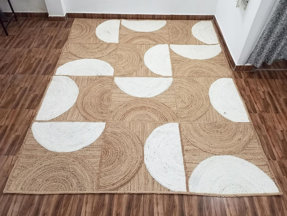 Handwoven Natural Jute Rug – Indian Geometric Area Carpet for Indoor Spaces