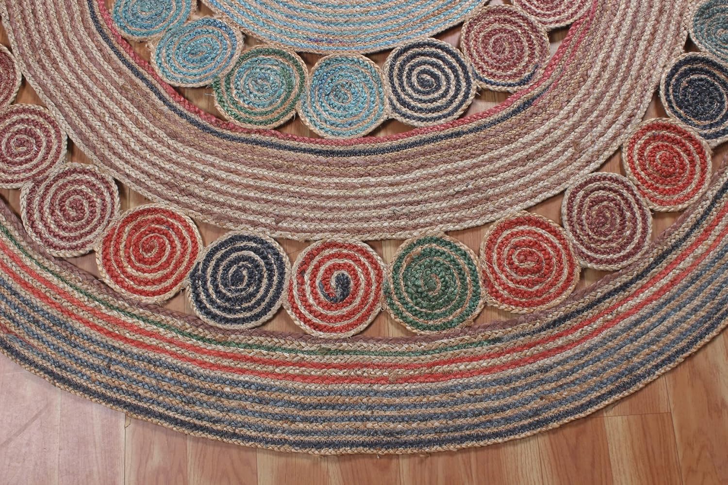Geometric Beige & Multicolor Colorful Jute Chindi Cotton Area Rug