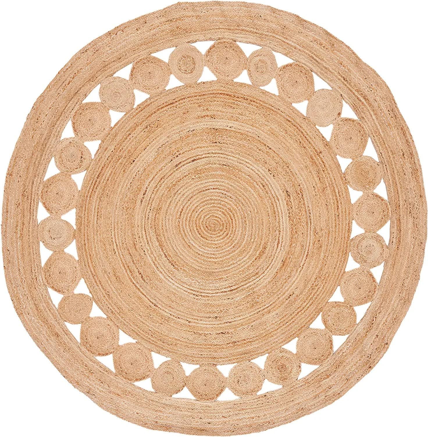 Round Hand Braided Jute Rug – Natural Fiber Carpet for Living Room & Bedroom
