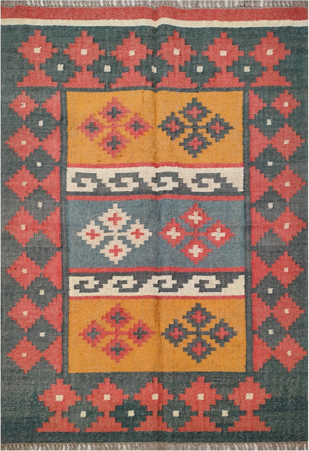 Natural Jute Kilim Dhurrie Rugs,Traditional Wool Jute Rug,Black-multi