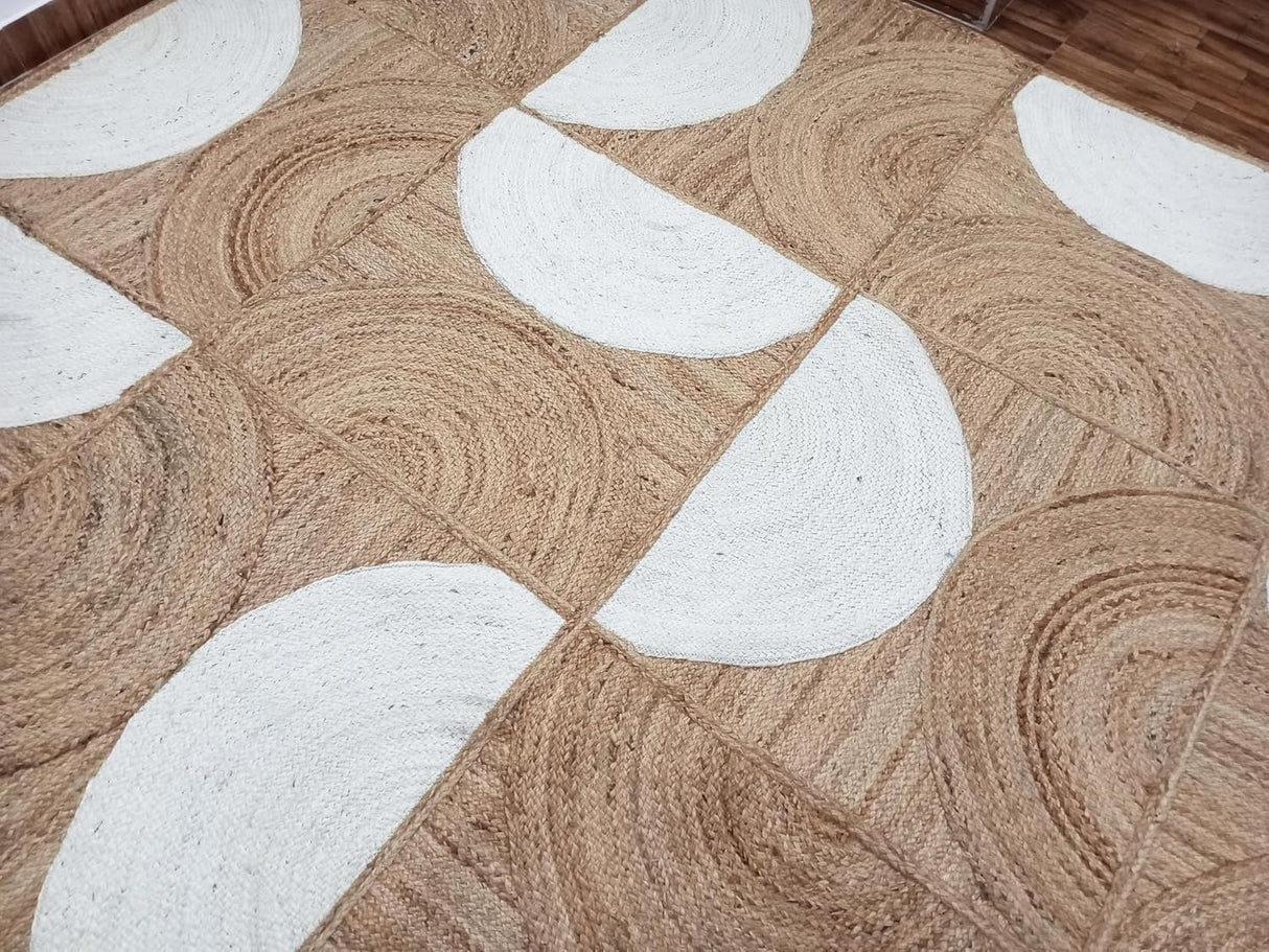 Handwoven Natural Jute Rug – Indian Geometric Area Carpet for Indoor Spaces