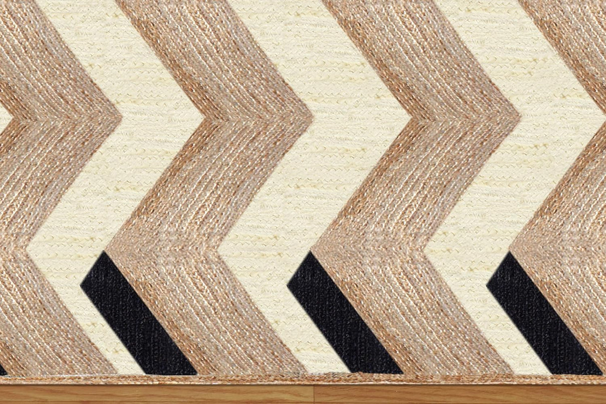 Beige and Black Indian Rug – Hand-Woven Geometric Area Rug for Living Room