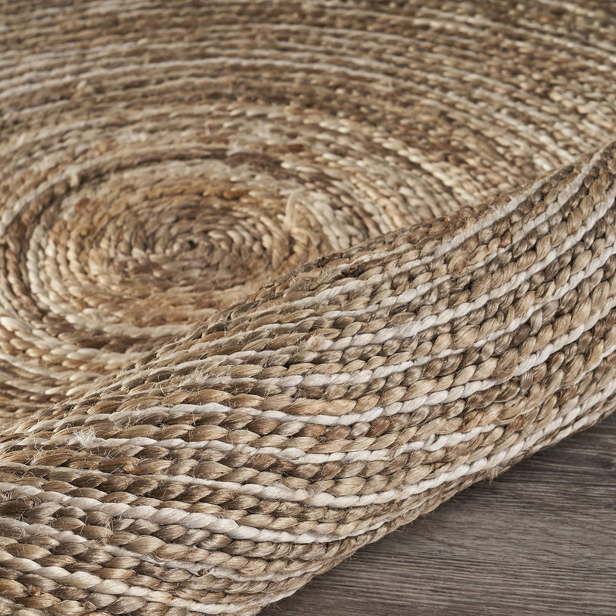 Handwoven Spiral Jute Rug – Bleached & Natural Tones for Boho or Coastal Décor