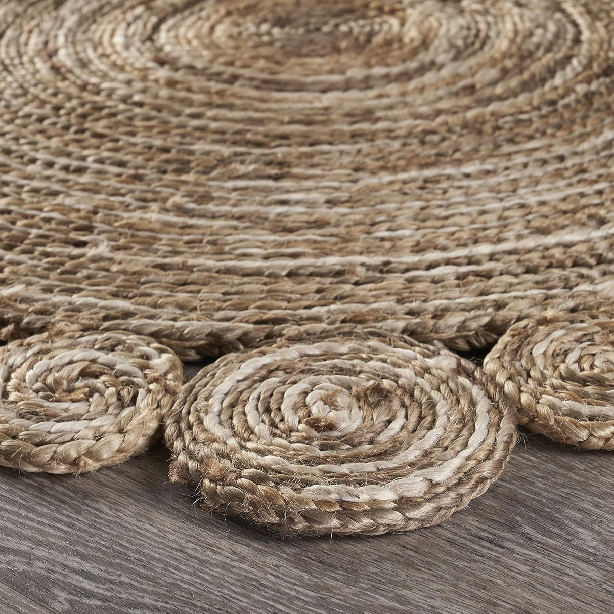 Handwoven Spiral Jute Rug – Bleached & Natural Tones for Boho or Coastal Décor