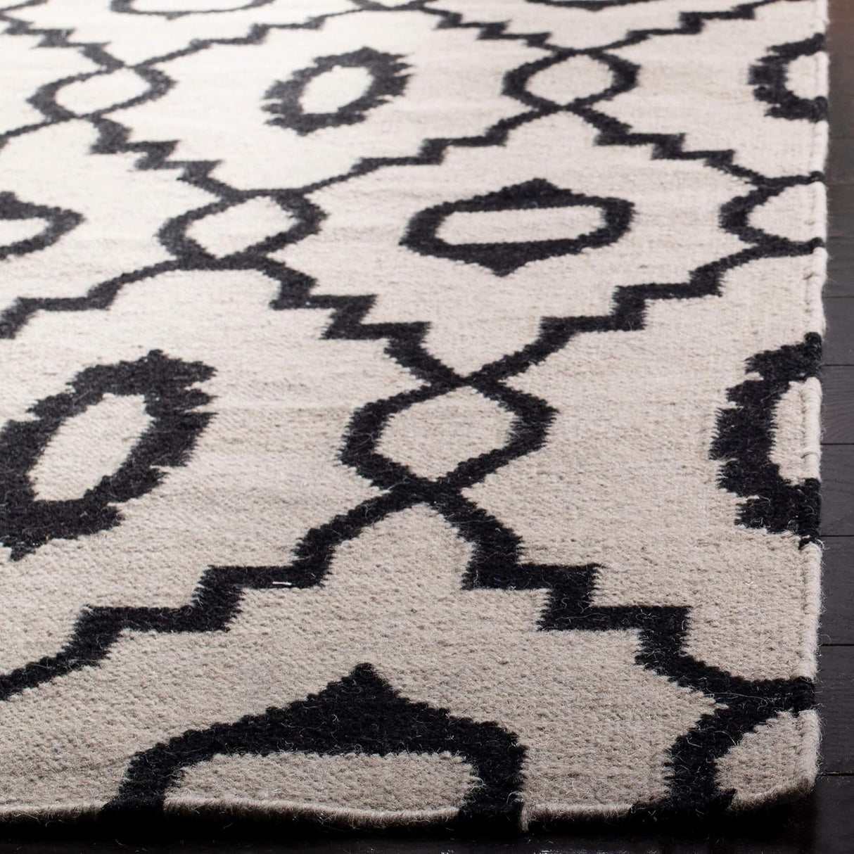 Handmade Kilim Rugs Collection Ivory and Black Premium Wool Area Rugs