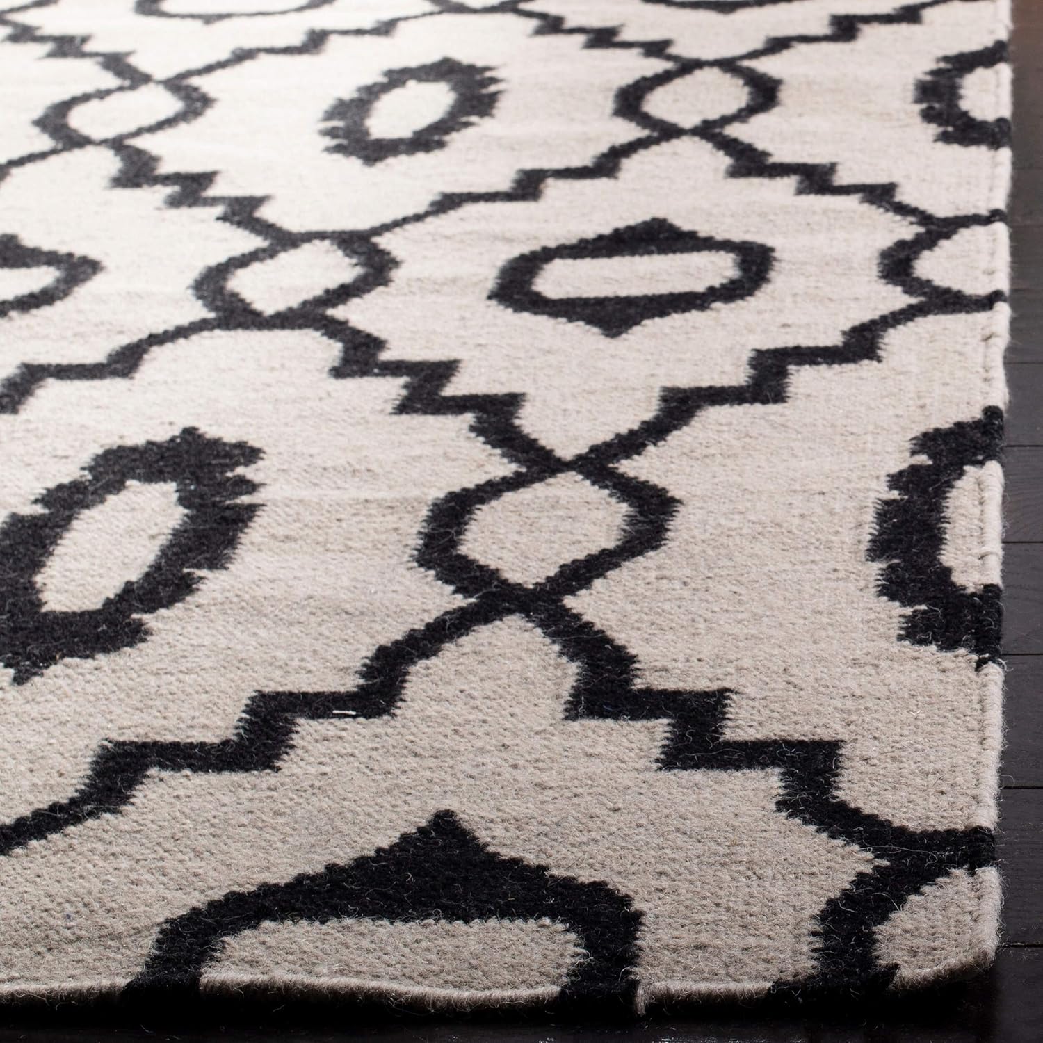 Handmade Kilim Rugs Collection Ivory and Black Premium Wool Area Rugs