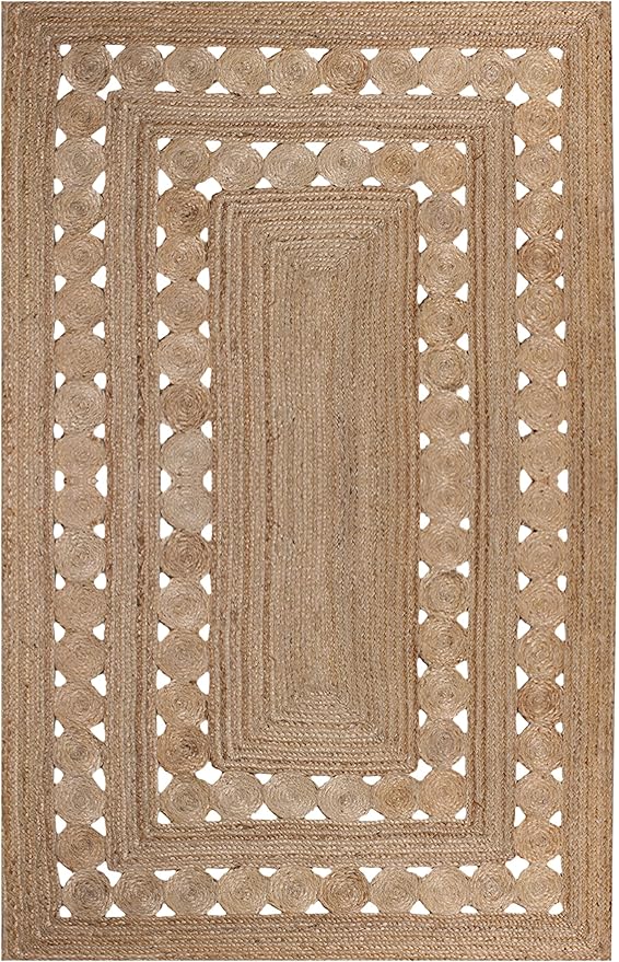 Hand Braided Indian Jute Rug – Beige Geometric Rag Rug for Door Mat