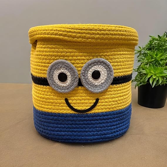 Basket for Baby Diaper, Stuffed Animal Storage Bin Rope Basket for Kids Toy,Minnion