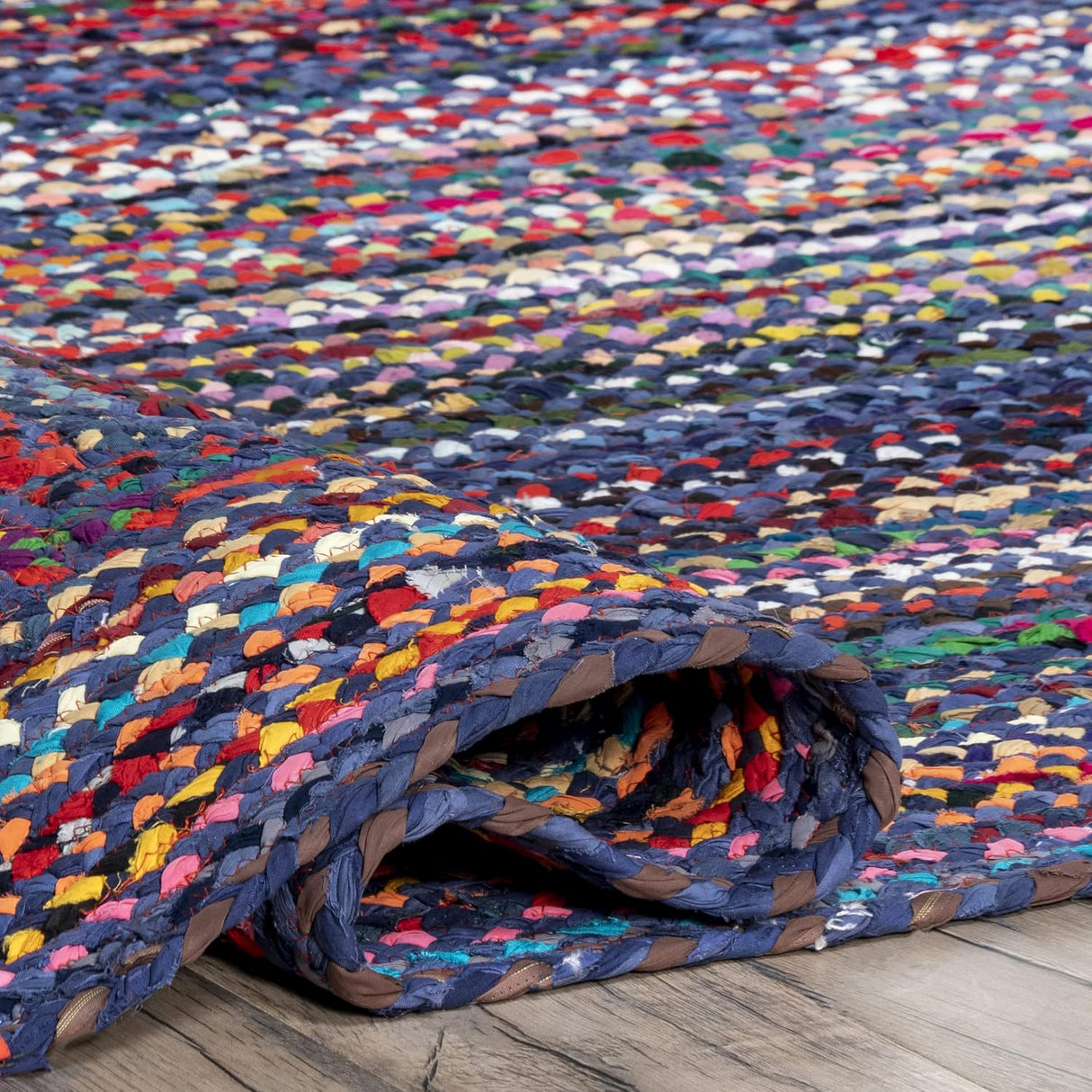 Hand Braided Recycled Blue Chindi Cotton Area Rug