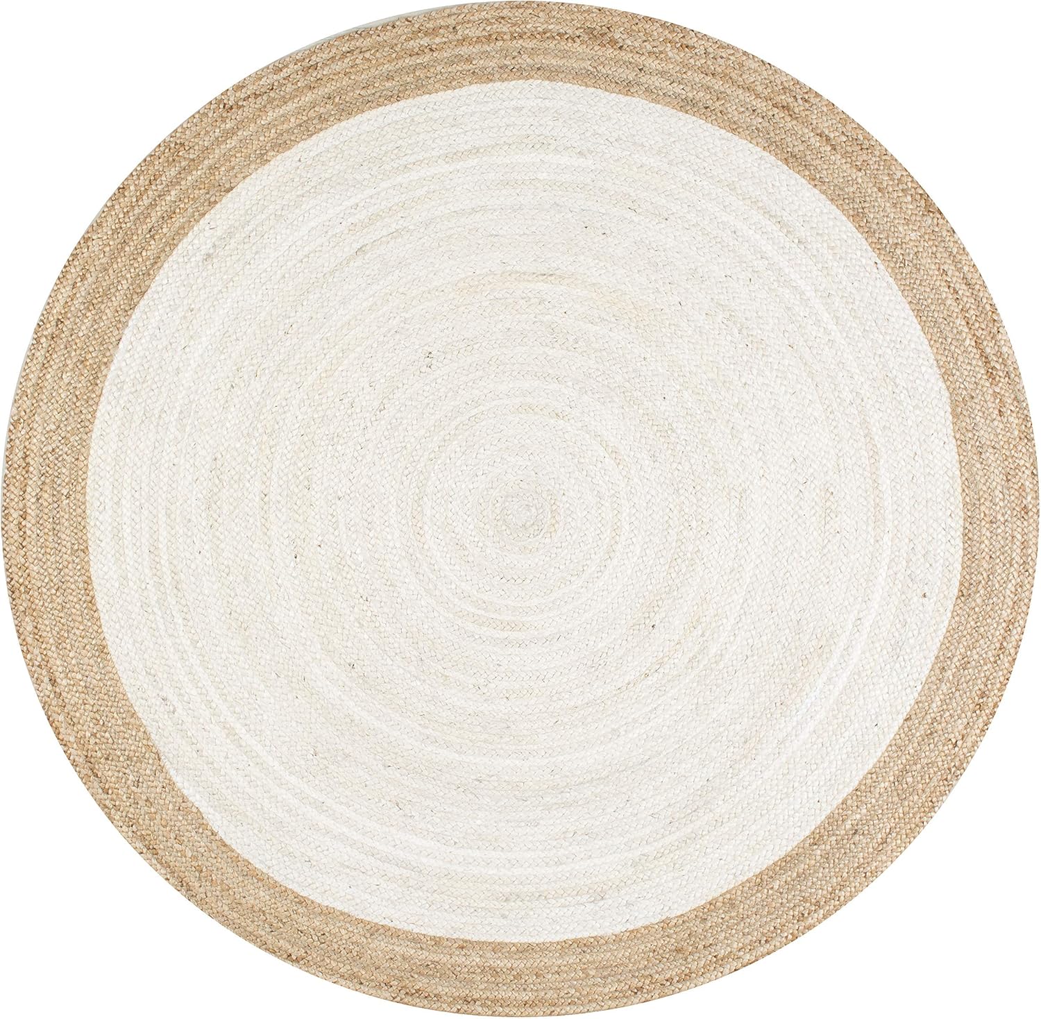 Handmade Natural Fiber Rug – White with Beige Border for Elegant Home Decor