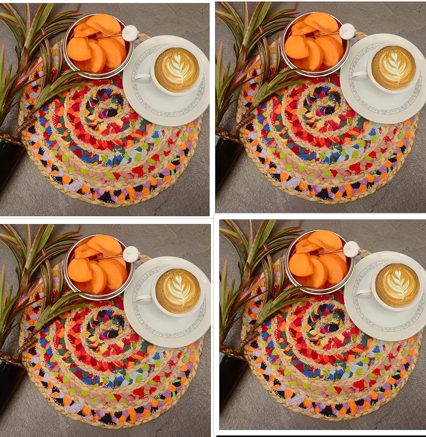 Handmade Braide Jute with Multi Coaster, Table Top, Round Braided Placemats