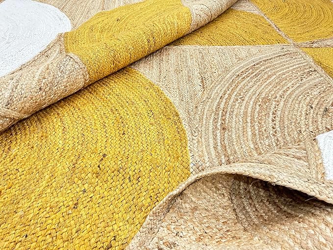Handwoven Natural Jute Rug – Indian Geometric Area Carpet for Indoor Spaces