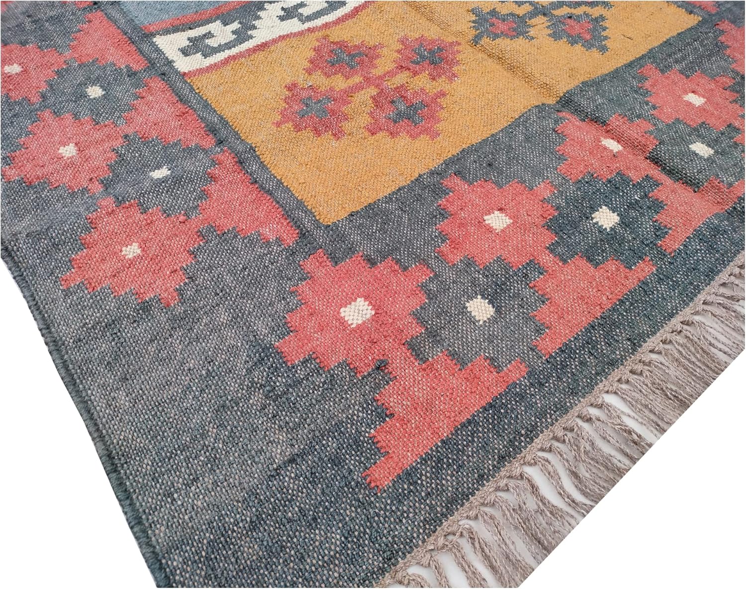 Natural Jute Kilim Dhurrie Rugs,Traditional Wool Jute Rug,Black-multi