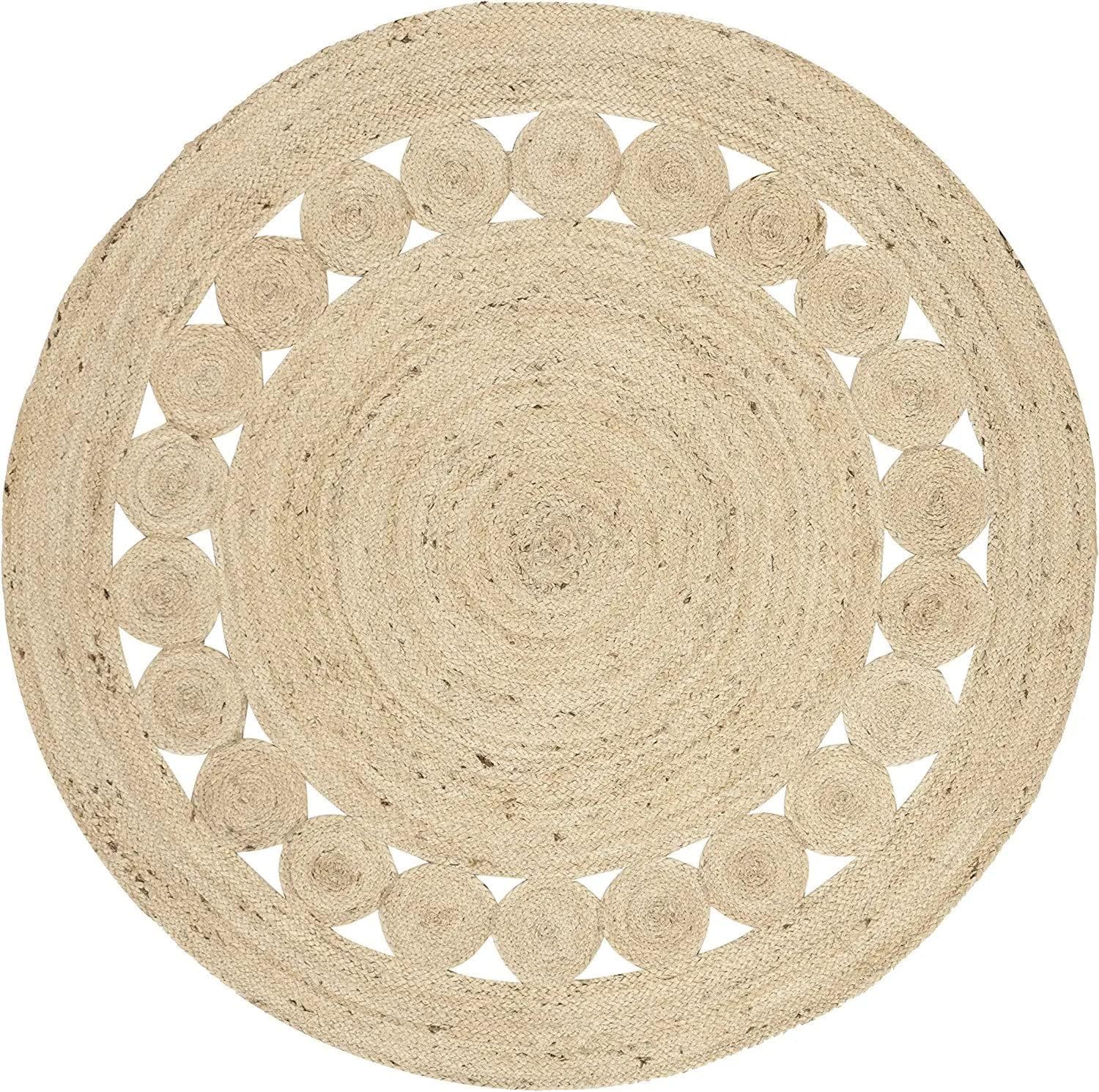 Round Hand Braided Jute Rug – Natural Fiber Carpet for Living Room & Bedroom